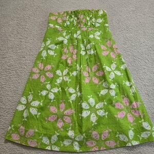 Lilly Pulitzer Strapless Pink and Green Fish Print Dress Size 0 Beachy Vacation